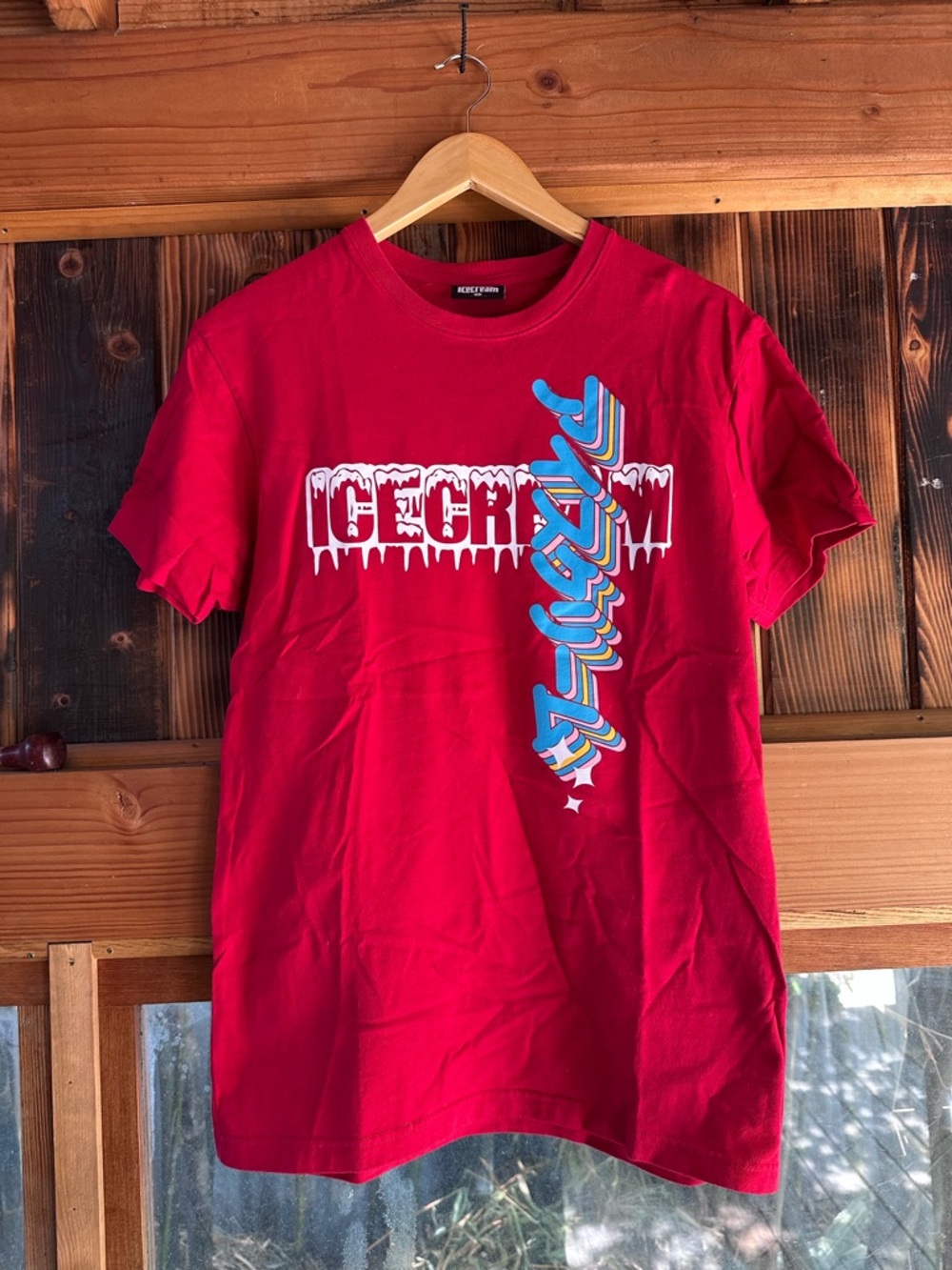 Icecream Men’s Red Graphic Tee with Multicolor Script